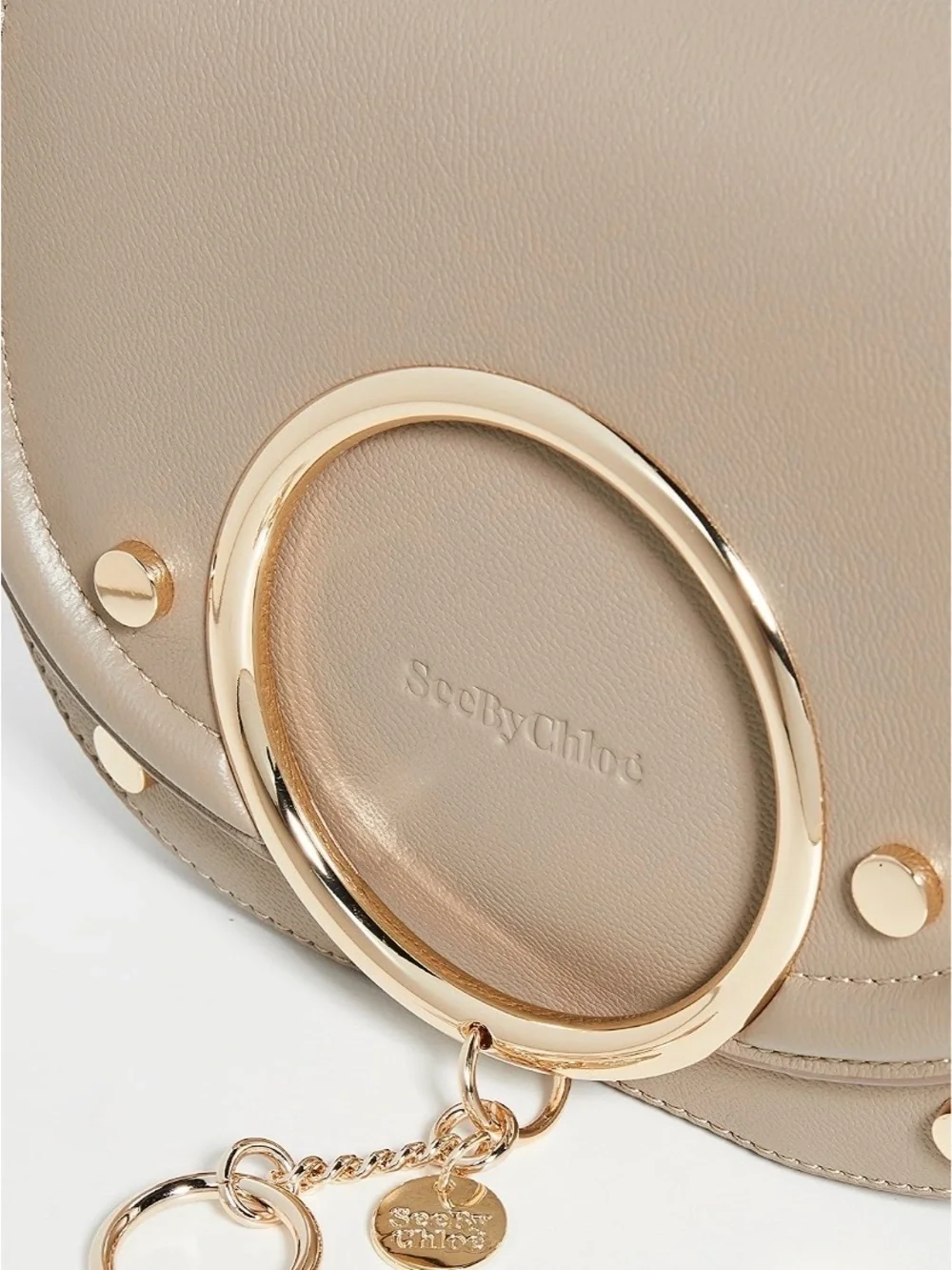 See By Chloe Taupe Leather Crossbody Mara Bag with Gold Ring Accent
